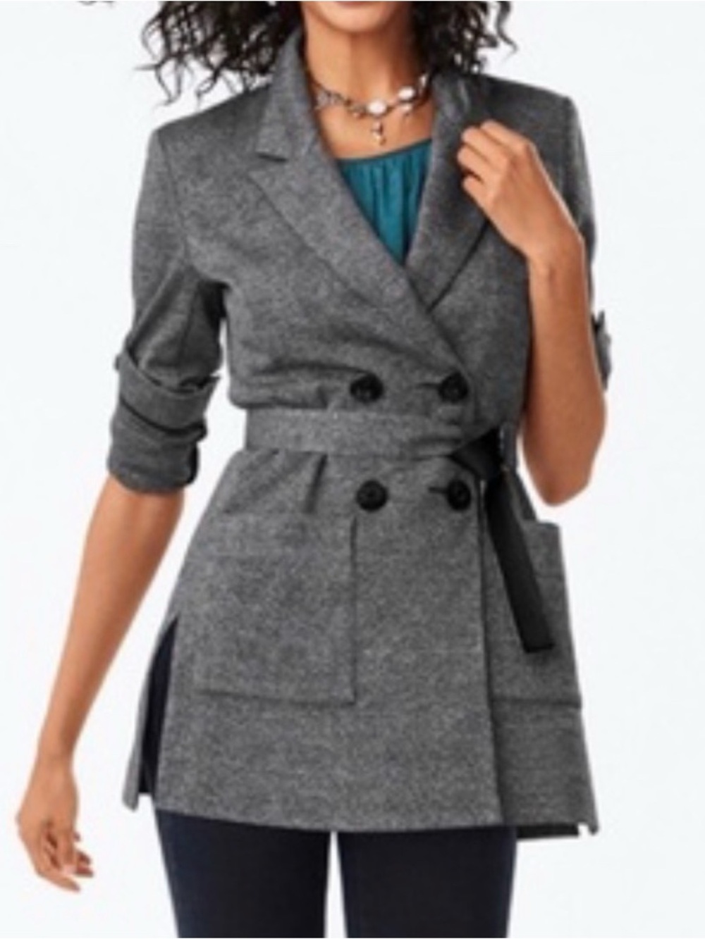 cabi Bond Blazer #3728 Gray Black Plaid Belted XXS Fits XS/S